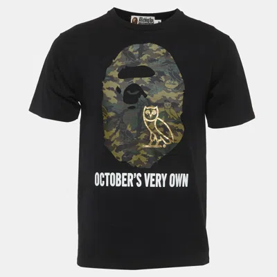 Pre-owned A Bathing Ape X Ovo Jersey Woodland Camo Ape Head T-shirt M In Black