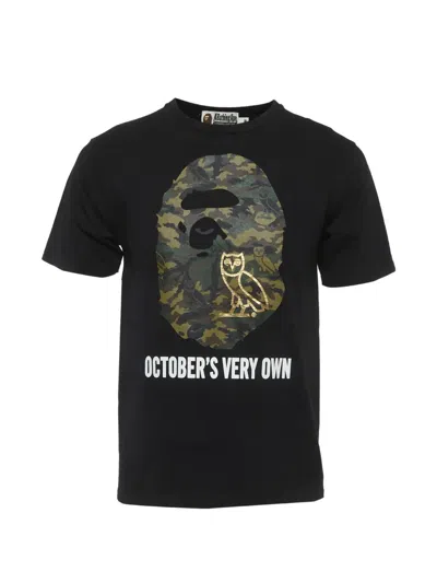 Pre-owned A Bathing Ape X Ovo Woodland Camo Ape Head T-shirt In Black