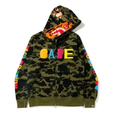 A Bathing Ape X Readymade Shark Camo Full Zip Hoodie 'olive Green' In Multi