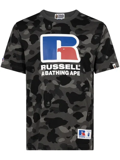 A Bathing Ape X Russell Athletic Color Camo T-shirt In Black