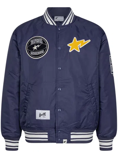 A Bathing Ape X Stadium Goods® "navy/ivory" Varsity Jacket In Blue