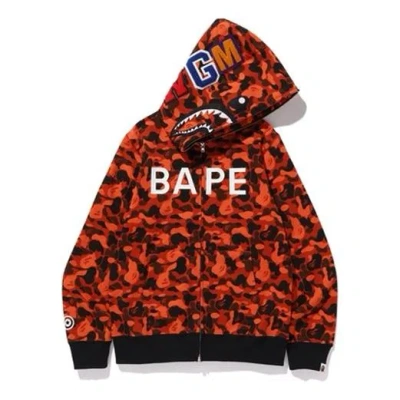 A Bathing Ape X Xo Shark Camo Full Zip Hoodie 'orange Red' In Multi