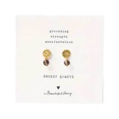 A Beautiful Story Aw30818 Mini Coin Smokey Quartz Gp Earrings In Gold