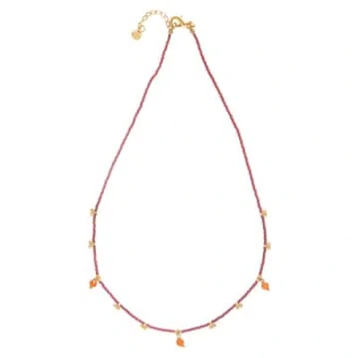 A Beautiful Story Aware Carnelian Gold Coloured Necklace In Pink