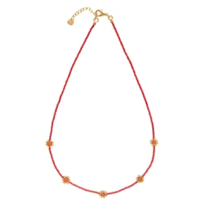 A Beautiful Story Flourish Carnelian Gold Coloured Necklace In Red