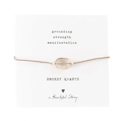 A Beautiful Story Gemstone Card Smokey Quartz Silver Bracelet In Pink