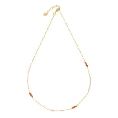 A Beautiful Story Longing Rose Quartz Carnelian Gold Plated Necklace In Gray