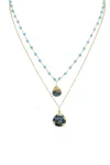 A Blonde And Her Bag Double Jill Necklace With Gold Amazonite Chain And Teal Mojave Copper Turquoise Pendant In Blue