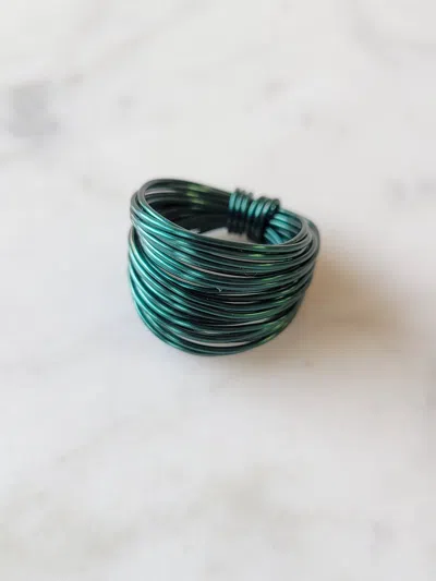 A Blonde And Her Bag Marcia Wire Wrap Ring In Green In Silver