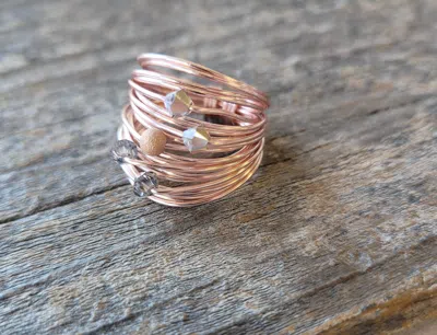 A Blonde And Her Bag Marcia Wire Wrap Ring In Rose Gold With Grey Comet Swarovski Crystals In Silver