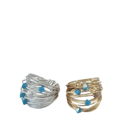 A Blonde And Her Bag Marcia Wire Wrap Ring With Blue Opaque Swarovski Crystals