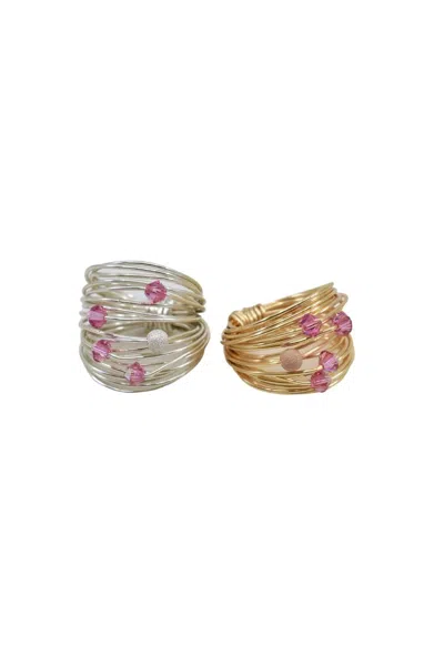 A BLONDE AND HER BAG MARCIA WIRE WRAP RING WITH HOT PINK SWAROVSKI CRYSTALS - 14K GOLD FILL/ STERLING SILVER