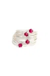 A Blonde And Her Bag Marcia Wire Wrap Ring With Ruby Swarovski Crystals In Red