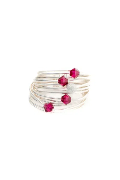 A Blonde And Her Bag Marcia Wire Wrap Ring With Ruby Swarovski Crystals In Red