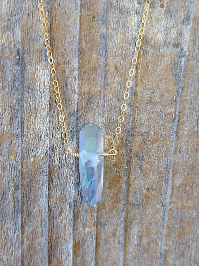 A Blonde And Her Bag Single Raw Mystic Grey Quartz Crystal Pendant Necklace In Gold In Silver