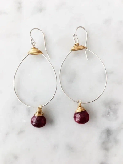 A Blonde And Her Bag Small Featherweight Earring With Ruby Drop In Silver