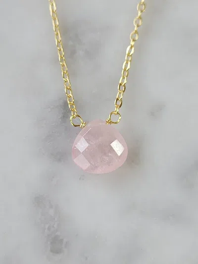 A Blonde And Her Bag Stephanie Delicate Drop Necklace In Rose Quartz In Silver