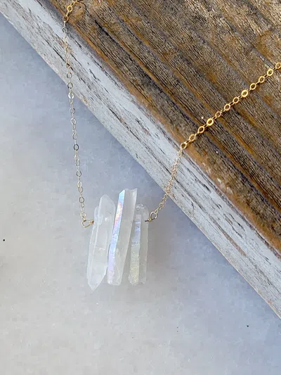 A Blonde And Her Bag Three Raw Rainbow Quartz Crystal Pendant Necklace In Gold