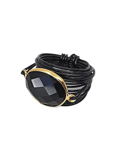 A Blonde And Her Bag Torrey Ring In Black Onyx With Black Wrap