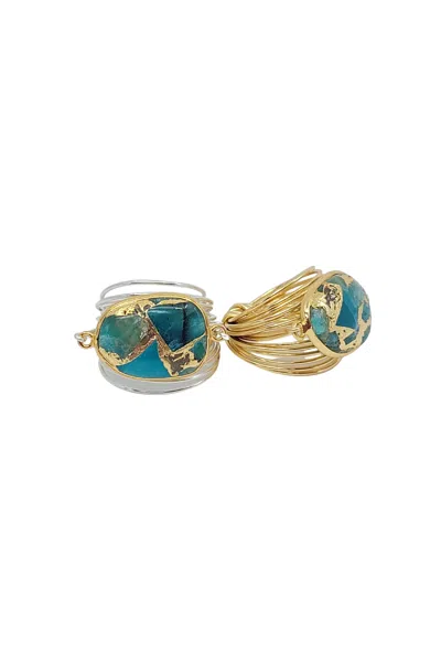 A Blonde And Her Bag Torrey Ring In Teal Mojave Copper- 14k Gold Fill / Sterling Silver In Blue