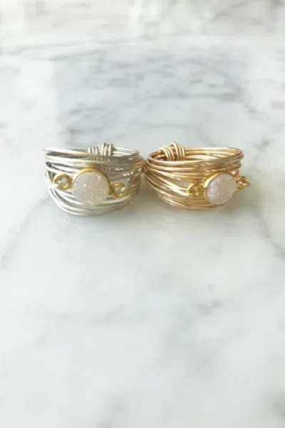 A Blonde And Her Bag Torrey Ring In White Druzy In Gold