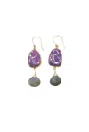 A Blonde And Her Bag Victoria Earrings In Purple Turquoise Mojave And Labradorite In Gold In Purple