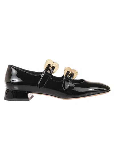 A. Bocca Black Leather Shoes With Gold-tone Buckles