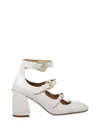 A. Bocca Pointed Toe Leather Pumps With Decorative Straps In White