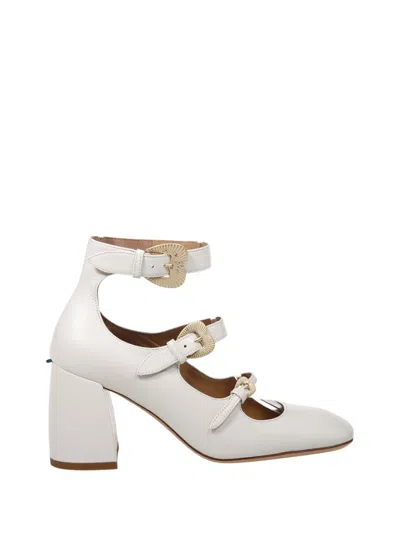 A. Bocca Pointed Toe Leather Pumps With Decorative Straps In White