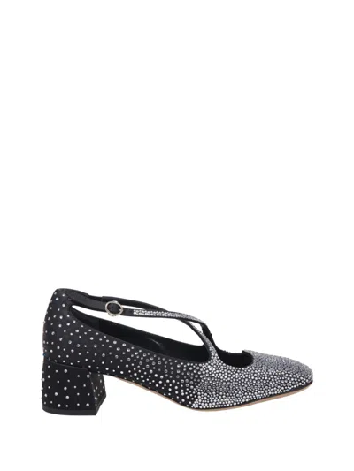 A. Bocca Rhinestone-embellished Satin Pumps With Cut-out Detail In Black