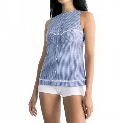 A Bronze Age Tomorrow Top In Ocean Gingham In Blue