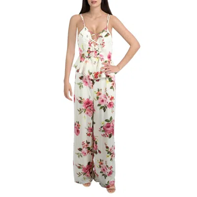 A. Calin By Flying Tomato Womens Floral Double V Jumpsuit In White