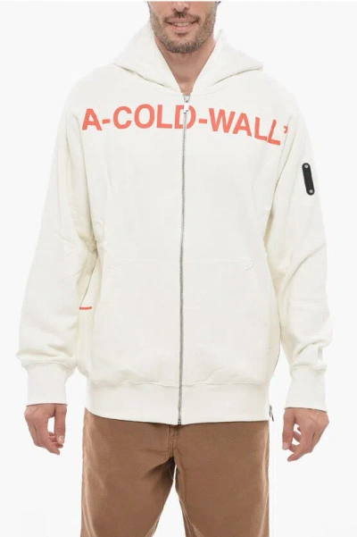A-cold-wall* Brushed Cotton Zipped Hoodie With Logo Print In White