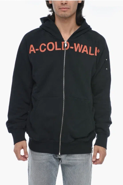 A-cold-wall* Logo Print Brushed Cotton Zipped Hoodie In Black