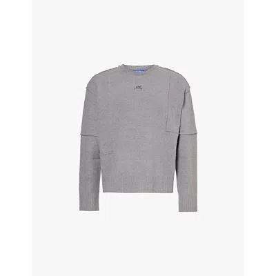 A-cold-wall* A Cold Wall Mens Grey Slate Embroidered-branding Brushed-texture Regular-fit Wool-blend Jumper