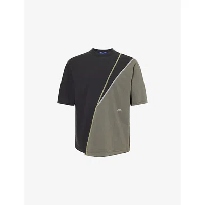 A-cold-wall* Mens Spliced Crewneck Cotton-jersey T-shirt Black