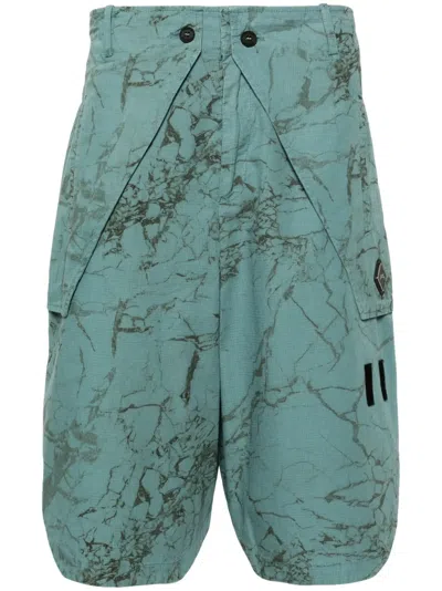 A-cold-wall* Overlay Abstract-print Cargo Shorts In Green