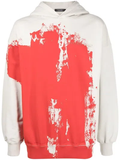 A-cold-wall* Paint Effect Cotton Jersey Hoodie In Grey,red