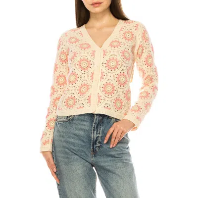 A Collective Story Crochet Knit Button Front Cardigan In Neutral