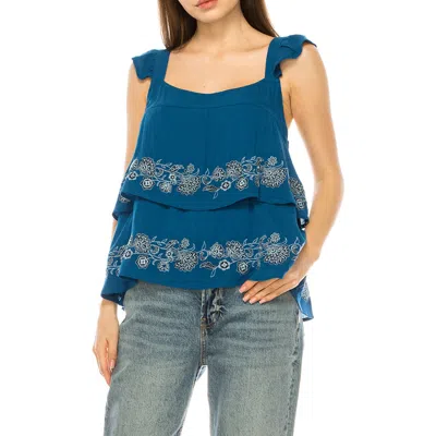 A Collective Story Embroidered Babydoll Top In Blue