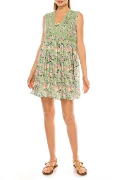 A Collective Story Floral Print Babydoll Minidress In Green