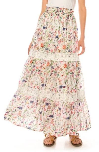 A Collective Story Floral Print Crochet Trim Maxi Skirt In White