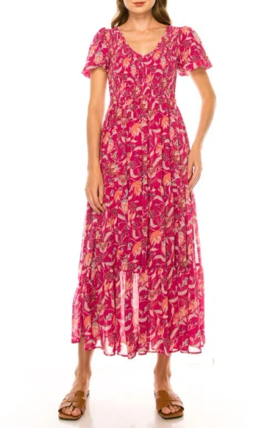 A Collective Story Floral Print Smocked Maxi Dress In Red Violet