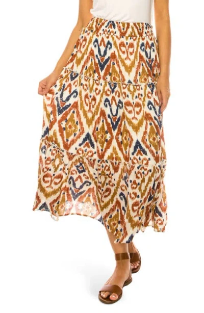 A Collective Story Ikat Print Midi Skirt In Brown