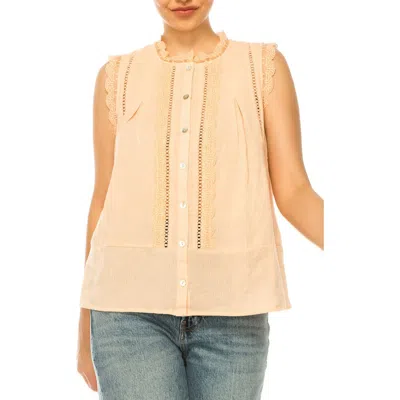A Collective Story Lace Trim Cotton Button-up Top In Brown