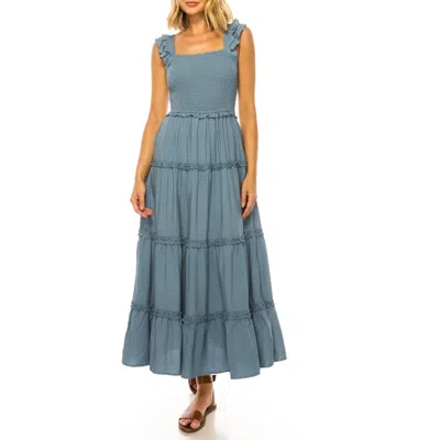 A Collective Story Ruffle Trim Swiss Dot Tiered Maxi Dress In Blue
