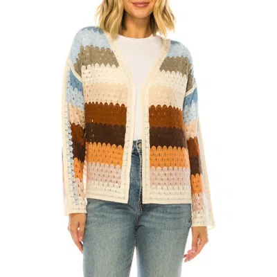 A Collective Story Stripe Crochet Open Front Cardigan In Multi
