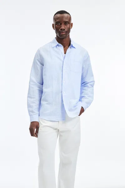 A Days March Abu Striped Linen Shirt In Blue