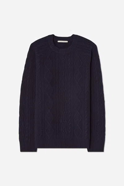 A Days March Atlas Aran Knit Lambswool Sweater In Blue