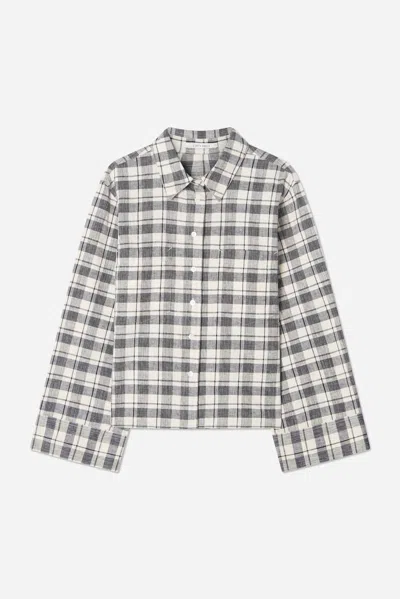 A Days March Elena Checked Wide Sleeve Linen Shirt In Gray